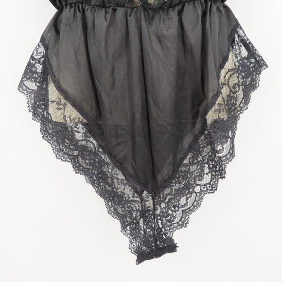 VTG Ms Leslee Small Black Lace Trim Spaghetti Strap Front Tie Playsuit One Piece - Picture 4 of 10